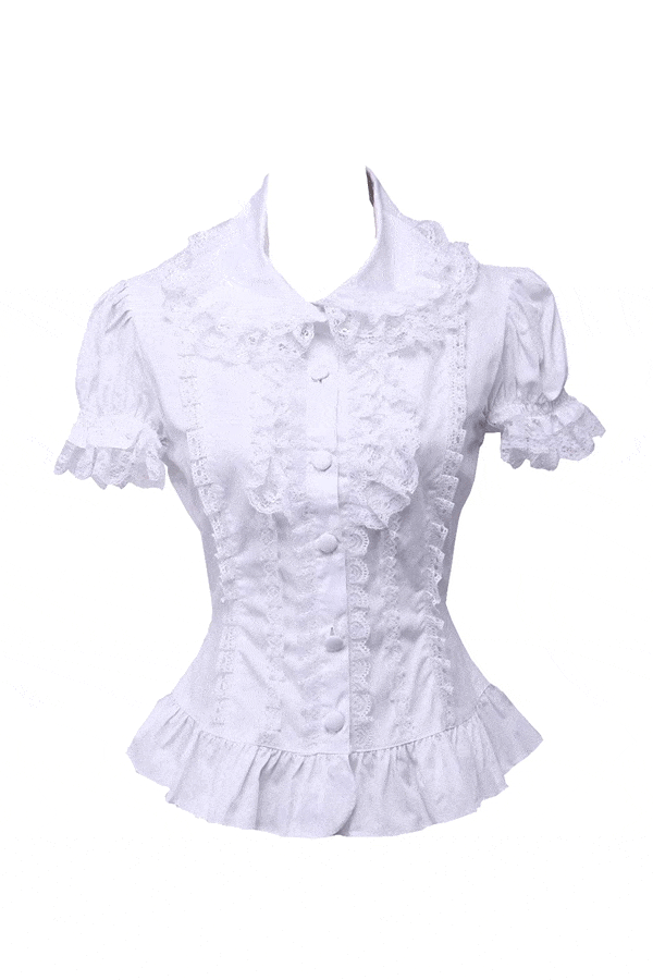 Antaina White Cotton Lace Ruffle Puff Vintage Victorian Lolita Shirt ...