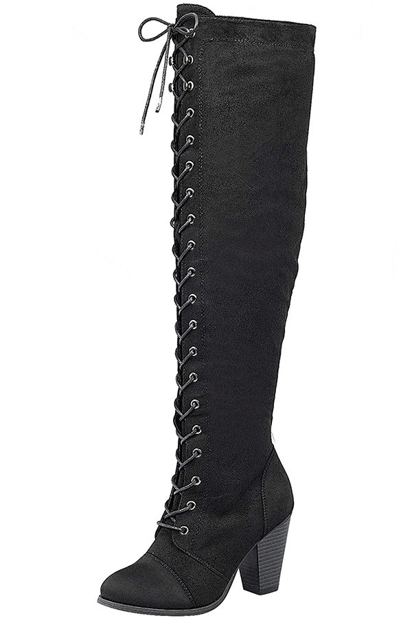 Forever Womens Chunky Heel Lace up Over The Knee High Riding Boots ...