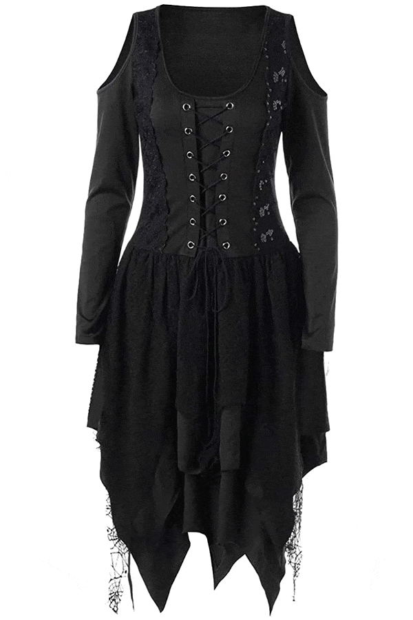 Nite closet Black Gothic Dresses Women Witch Lace Long Sleeves ...