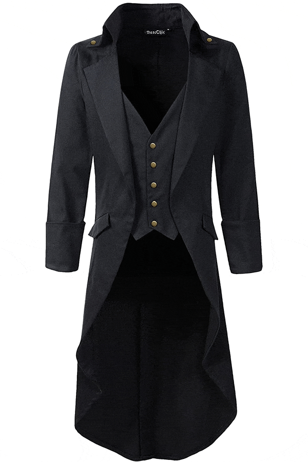 DarcChic Mens Gothic Tailcoat Jacket Black Steampunk VTG Victorian High ...